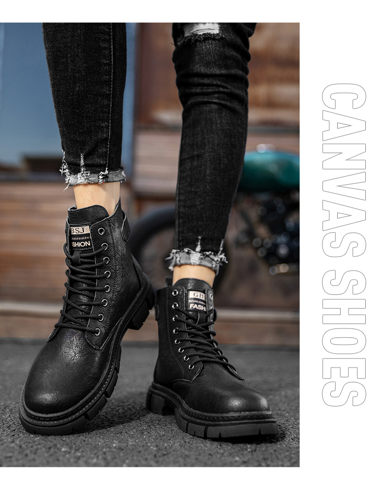 Leather Men's Boots Motorcycle Boots Casual High Shoes Men's Ankle Boots